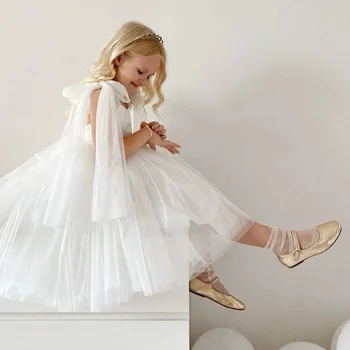 2025 Estate Bambino Neonate Abiti da festa Ragazze Matrimonio Sera Battesimo 1° abiti Abito bianco formale per bambini Ragazze
