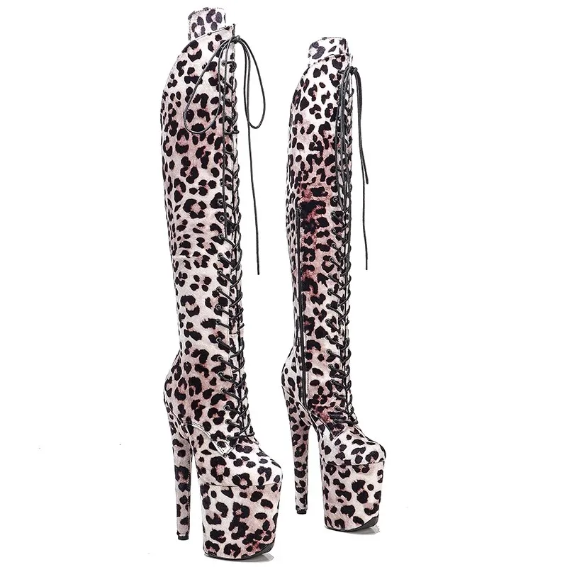 

New Fashion Women 20CM/8inches Leopard Grain Suede Upper Plating Platform Sexy High Heels Thigh High Boots Pole Dance Shoes 311