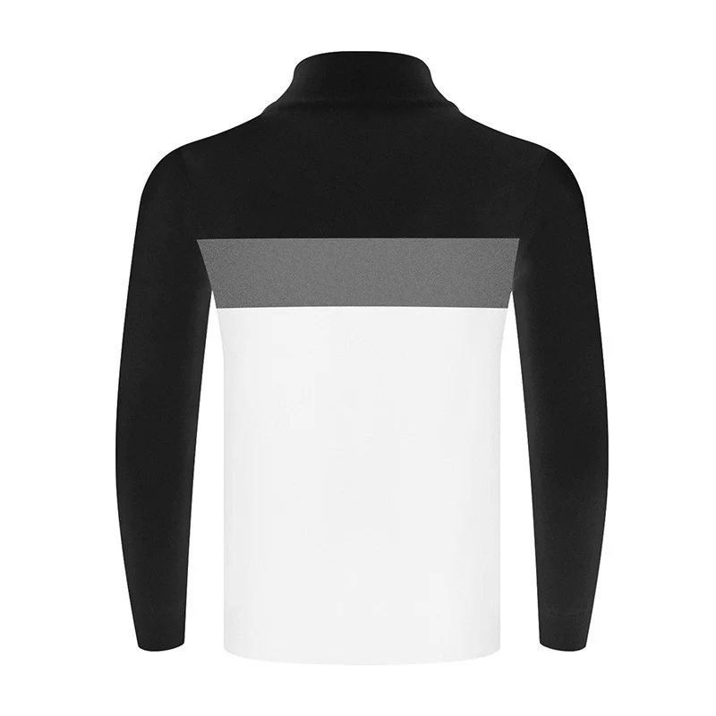 Men's Autumn And Winter Golf Knitted Coat Long Sleeve Sports Knitted Shirt Splicing Color Elastic Warm Fashion Ball Wear