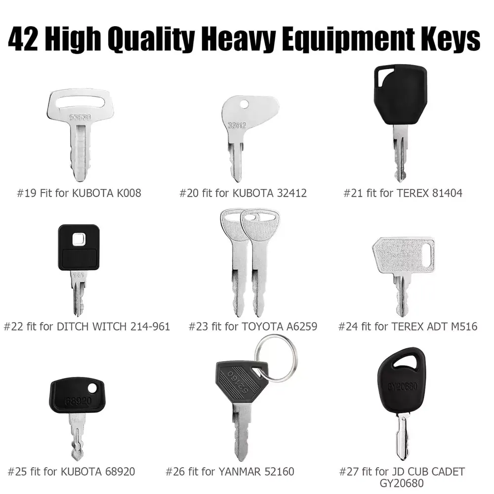 42 Keys Heavy Equipment Construction Ignition Key For Caterpillar Jcb Yanmar Kobelco Volvo BOBCAT Hitachi Komatsu Excavator