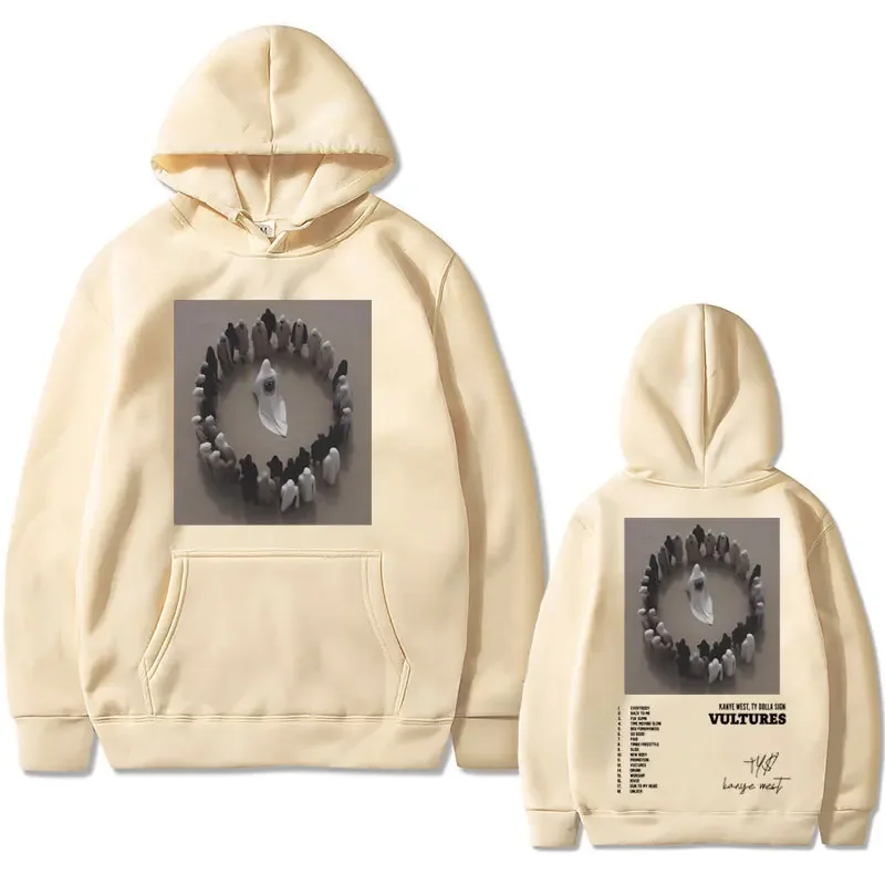 Rapper Kanye West Vultures Album Graphic Print Hoodie Men Fashion Clothes Male Hip Hop Oversized Hoodies Men's Fleece Sweatshirt