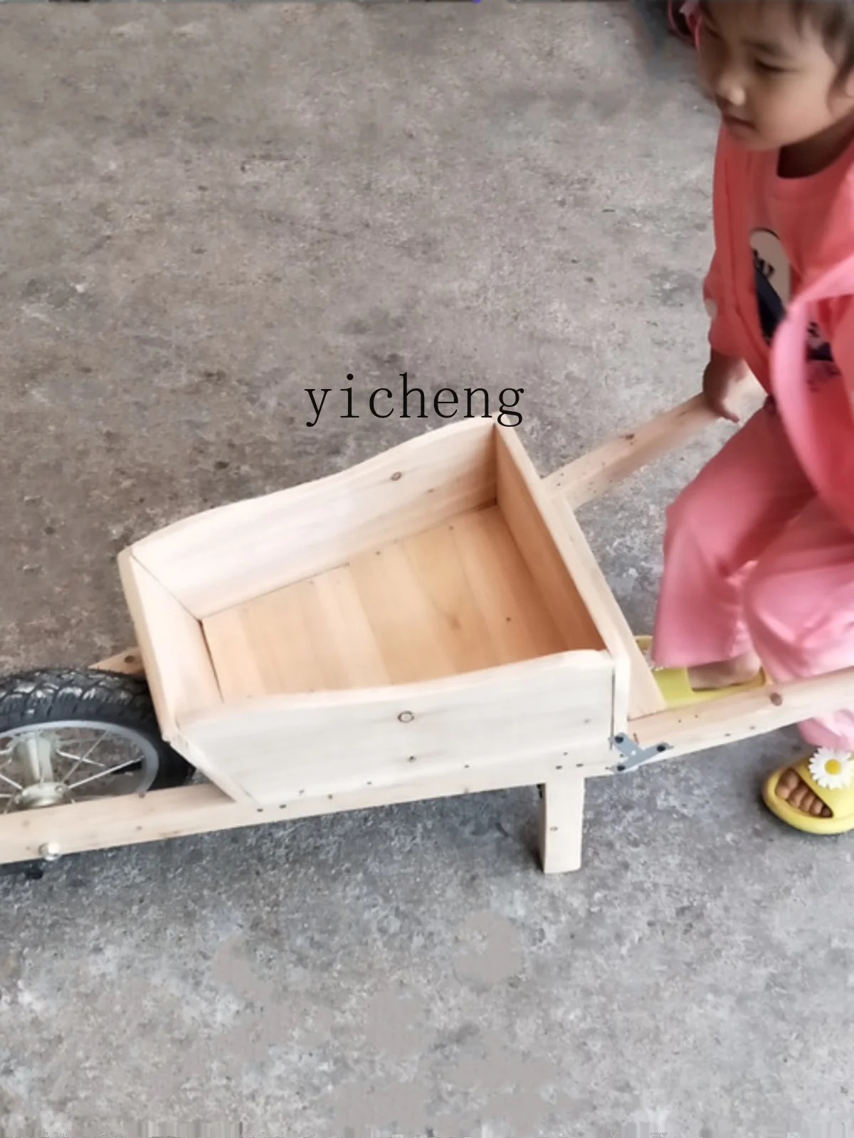 Tqh Wheelbarrow Anji Game Wooden Bull Wheel Trolley Triangle Belt Bucket Stroller Kindergarten Children Outdoor Toys 6