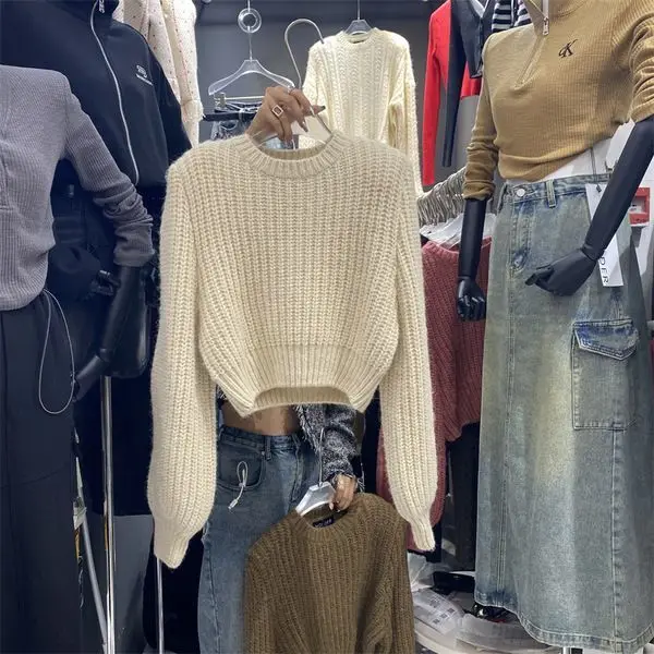 

Winter Warm Soft Thick Knitting Sweaters Pullover Loose Lazy Pullovers Korean Autumn Women Coat O Neck Sweater Jumper M52