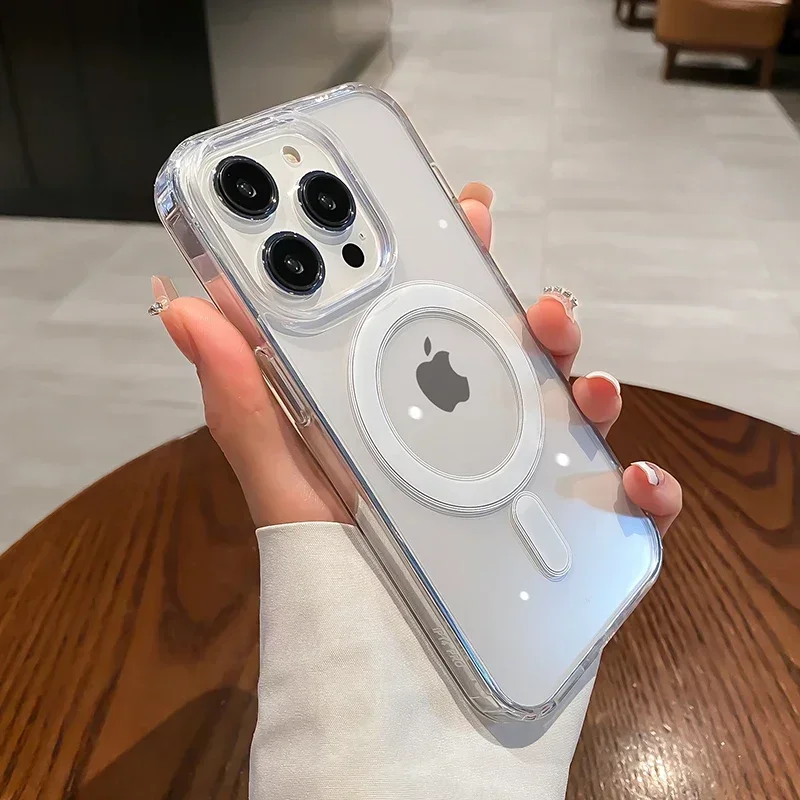 Магнитный Прозрачный чехол для iPhone 11 12 13 14 15 Pro Max Plus X 7 8 SE