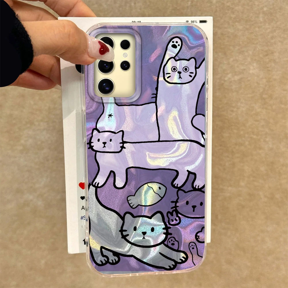 Purple Line Cat Fish Water Texture Phone Case - Stylish Silicone TPU Cover
