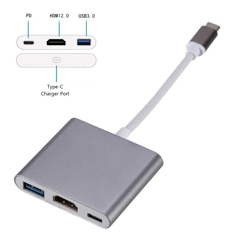 3 in 1 Type C To HDMI-compatible USB 3.0 Charging Adapter USB-C 3.1 Hub Mac Air Pro Huawei Mate10 Samsung S8 Plus
