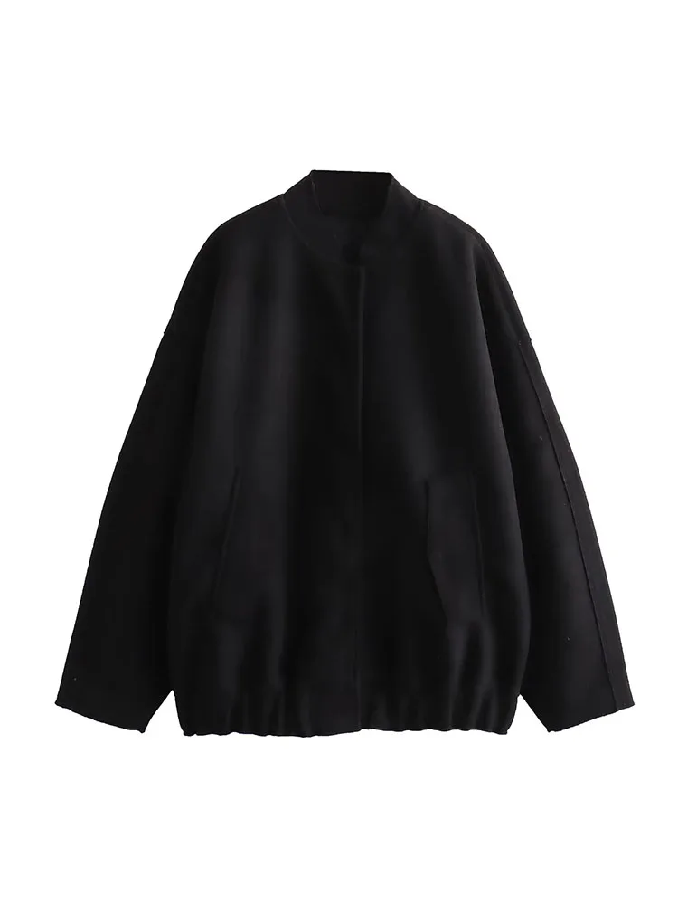 

ZADATA New Women's Fashionable and Versatile Simple Retro Solid Color Long Sleeve Snap Jacket with Pockets