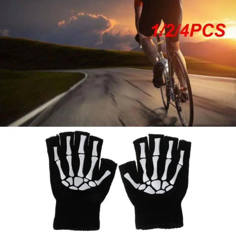 

1/2/4PCS Adult Solid Color Acrylic Half Finger Gloves Skull Gripper Print Riding Non-Slip Wrist Gloves Warm Knit Gloves