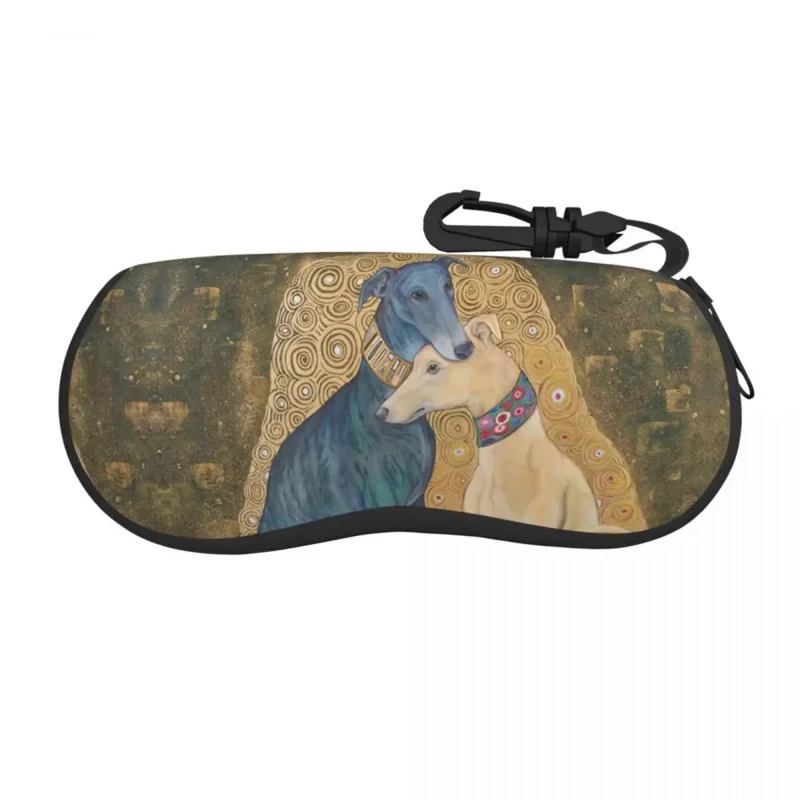 

Custom Gustav Klimt Greyhound Dog Art Glasses Case Stylish Whippet Sihthound Dog Shell Eyeglasses Case Sunglasses Box