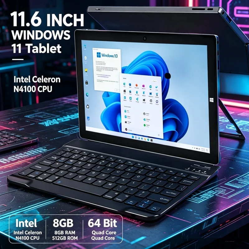 11.6인치 윈도우 11 태블릿 PC 16GB 램 512GB 롬 64비트 N4100 PAD1162 쿼드 코어 1920 x 1080 픽셀 타입-C 6000mAh