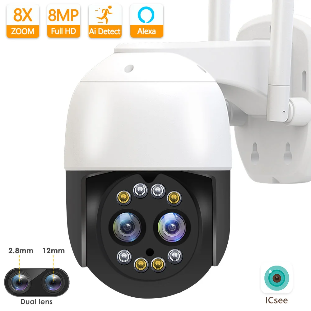 Câmera de Segurança 8MP/4k Wi-Fi Duas Lentes Zoom Híbrido 8 vezes