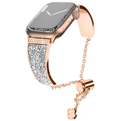 Elegant Diamond Bling Metal Wristband - 42(S3) 44 45 46 49mm (Rose Gold)
