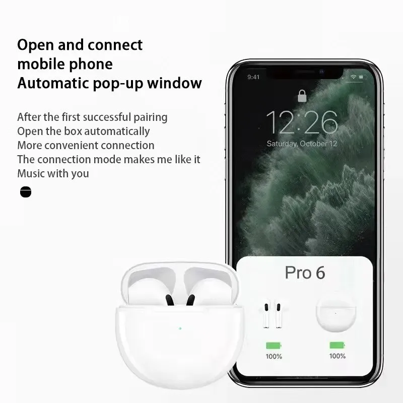 Original Air Pro 6 TWS Wireless Headphones Bluetooth Earphones For iPhone 16 15 14 13  Pro Max Mini Headset Earbuds Accessories 5
