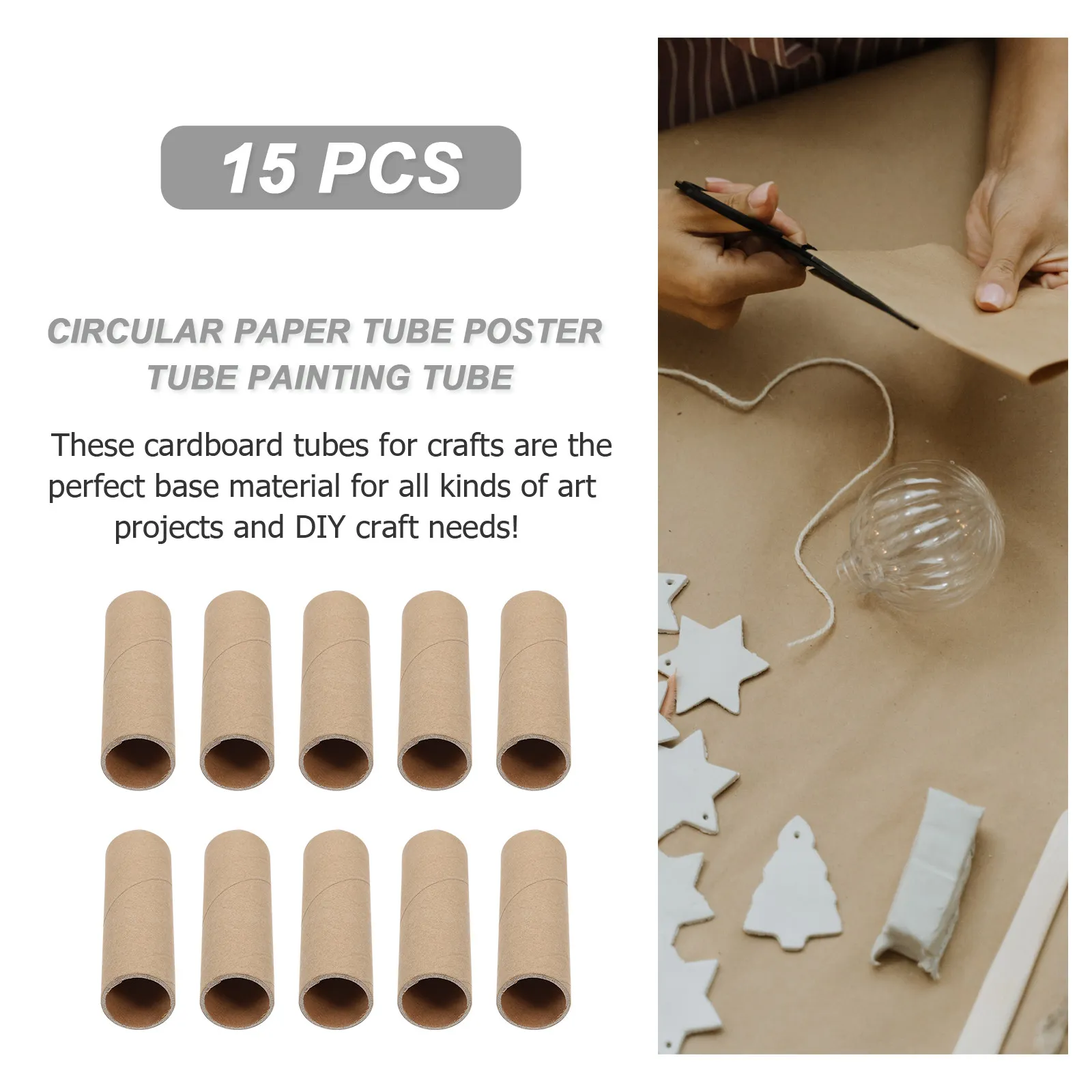 15Pcs 크래프트 종이 롤 어린이를위한 둥근 골판지 튜브 DIY 공예 프로젝트 학교 홈 미술 용품 ??저장 포스터 튜브