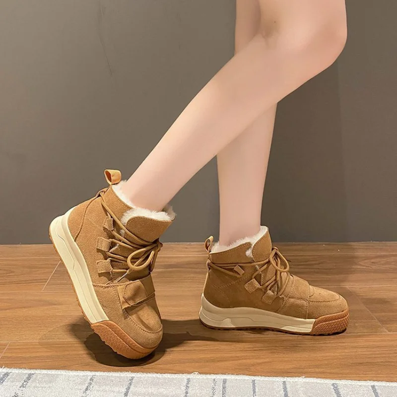 Winter New Women's Casual Fashion Thick Bottom Plush Warm Martin Boots High Top Vintage Snow Boots
