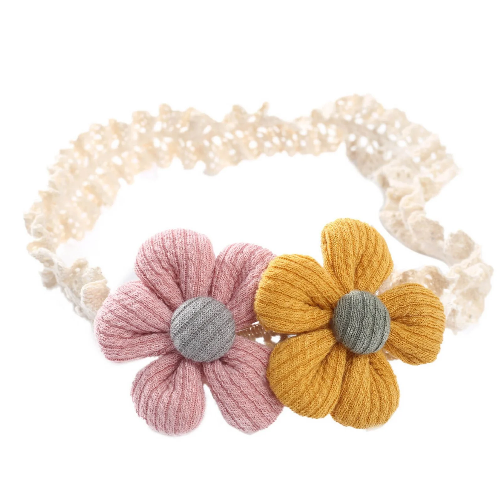 1PC Adorable Infant Headband: 0 - 6Y Double Knit Flower with Lace, Sweet Accessory for Baby Girls, Ideal for Parties & Outings