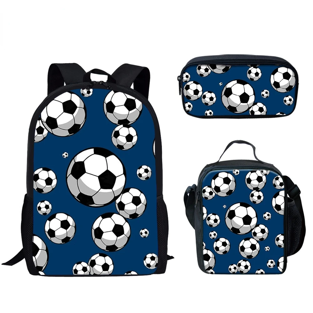

Children School Bookbags Football Printing Student Schoolbags 3Pcs Set School Bags and Penbags Lunch Bag Daypack Sac