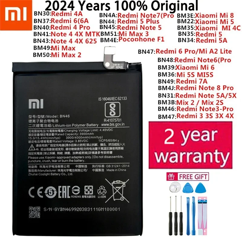 

Оригинальный аккумулятор для Xiaomi Mi Redmi Note Mix Max 2 3 A3 3S 3X 4 4X 4A 5 5A 5S 5X M5 6 6A 7 7A 8 8T 9 SE Pro Plus Lite, батареи