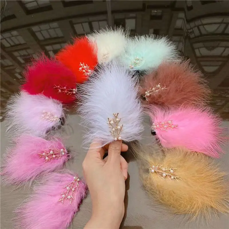 

2023 New Fashion Colorful Feather For Women Girls Pearl Hair Clips Barrettes Sweet Bridal Wedding Hair Accessories Gifts