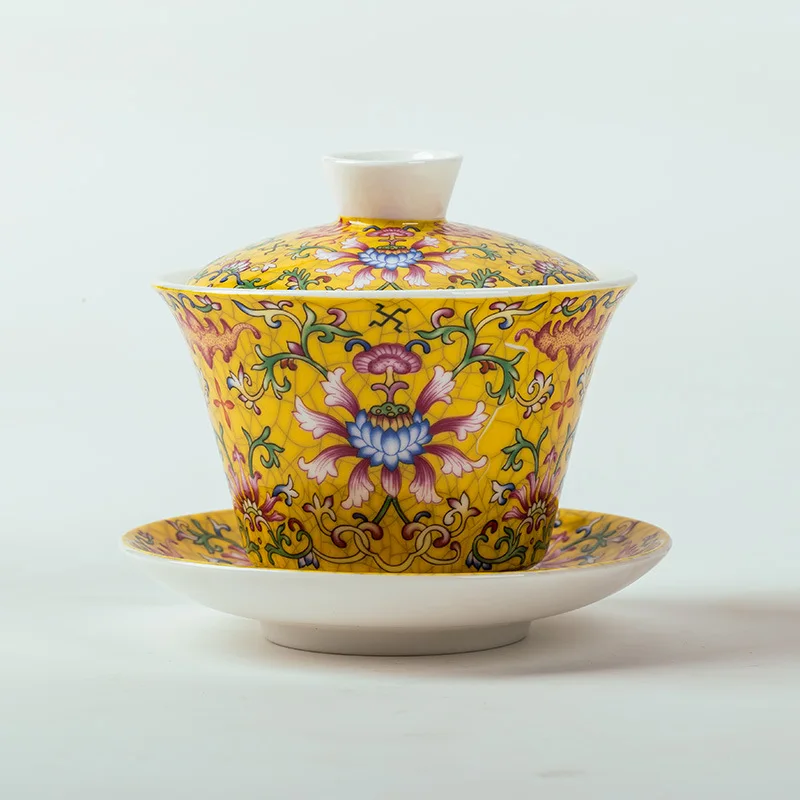 Palace Style Ceramic Gaiwan Enamel Colour with Cover Teacup Light Luxury Chinese Beauty Tea Infuser Home Tea Set Accessories