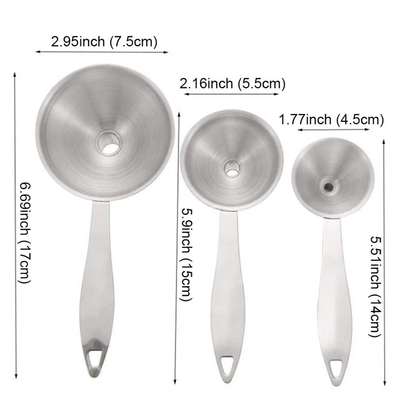 3 Pcs Stainless Steel Funnel Set Kitchen Small Oil Liquid Filter Dispenser Transferring Wine Spill Bar Home Kitchen Tools