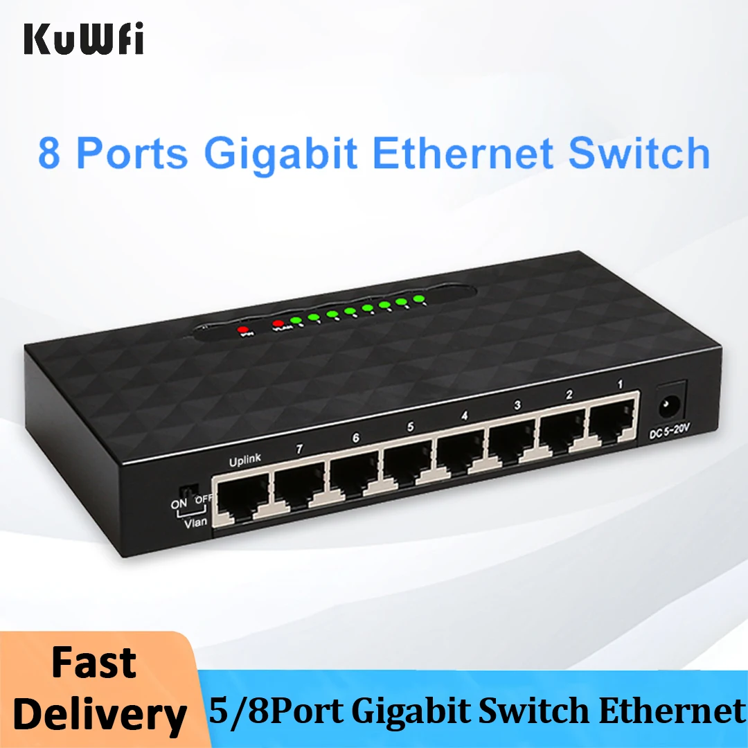 Kuwfi Gigabit Ethernet Switch 5/8 Porte High Fast Rj45 Hub Internet Splitter Smart Switch Switch Di Rete Ethernet 10/100/1000Mbps
