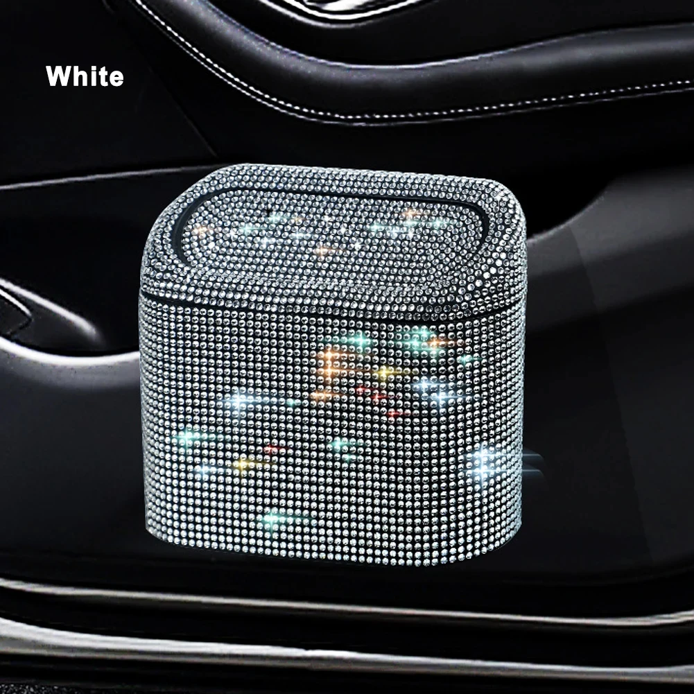 Car Trash Can Glitter Storage Box Garbage Grabber Bling Rhinestone Door Bin Interior Accessories