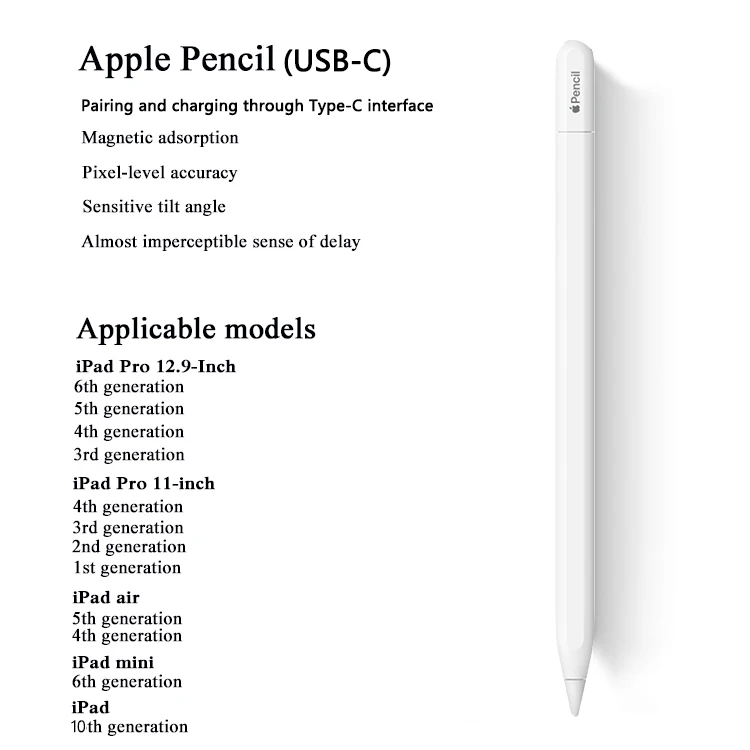 애플 펜슬 USB-C 스타일러스 펜, iOS 태블릿 터치 펜, 전원 디스플레이 포함, 아이패드 10 프로 11 1-4 프로 12.9 3-6 에어 4 5 미니 6, 신제품