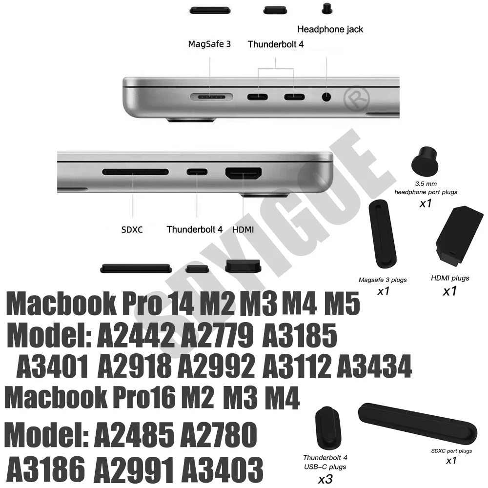 Антипилові заглушки Кришки порту для 2023-2016 MacBook Air 15 13 M2 M1 A2941 A2681 A2179 MacBook Pro 14 A2779 A2289 M3 M4 Pro 13/15/16