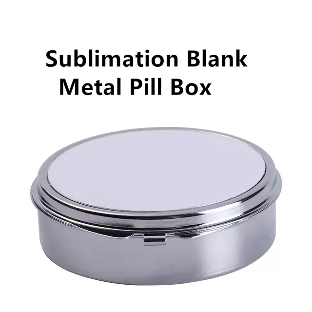 1Pc small metal round rectangular silver tablet pill box container