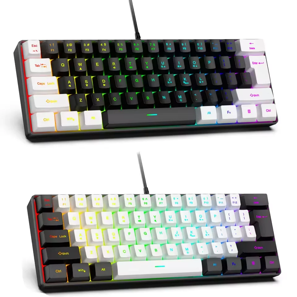 2026 새로운 휴대용 유선 미니 기계식 키보드 K61 미니 키보드 유선 61 키 팬텀 RGB, 블랙 화이트 레드 레드/블루 스위치 신제품