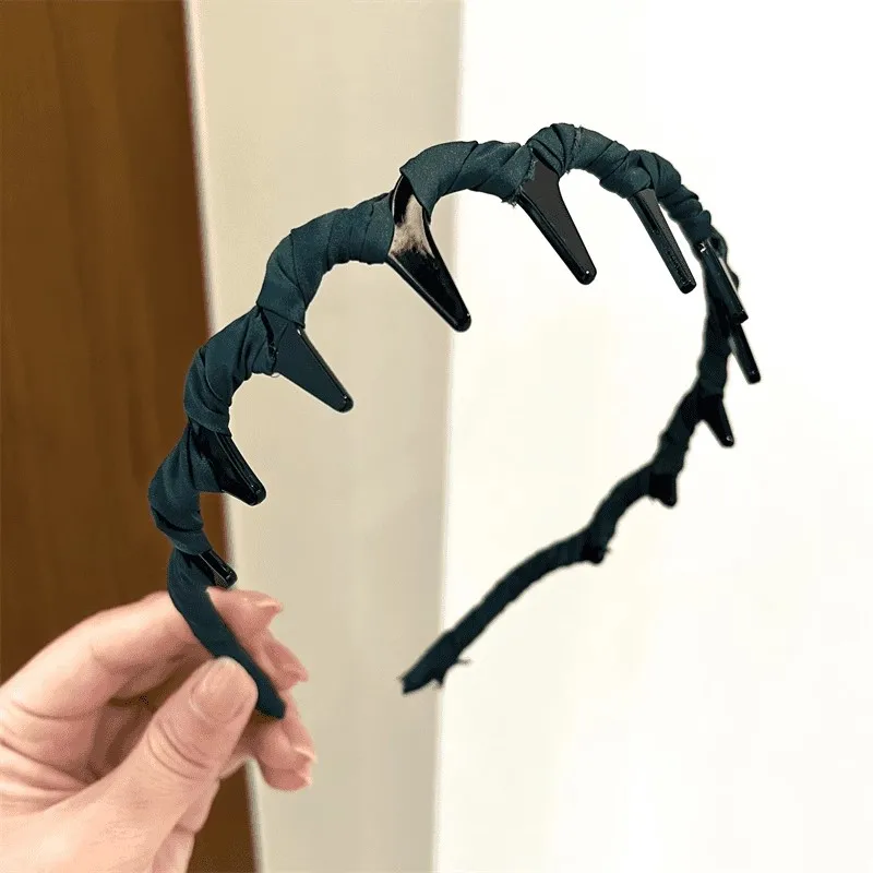 Vintage Fix Bangs Broken Hair Zahnförmiges, rutschfestes Wickelband mit Stoff-Haarbändern für Frauen und Mädchen, süßes Stirnband, modische Haar-Accessoires – Detail 9