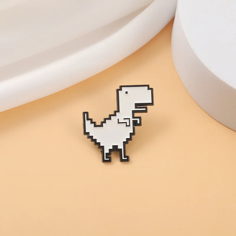 Recreatieve Pixel Stijl Dinosaurus Doos Metalen Ontwerp Badges Broche Emaille Spelden Label Tas Rugzak Hoed Sieraden Cadeau