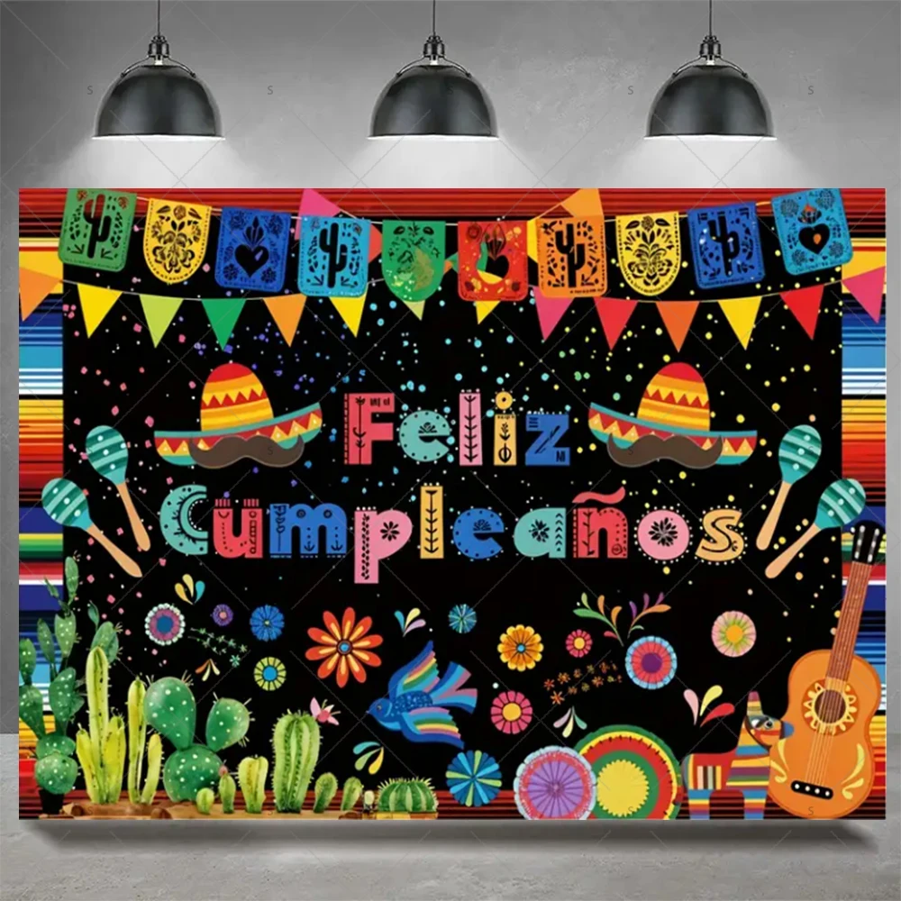 Spanisch alles Gute zum Geburtstag Hintergrund mexikanische Party Dekoration liefert Cartoon Kaktus Ballon Karneval Fotografie Hintergrund Banner – Detail 19