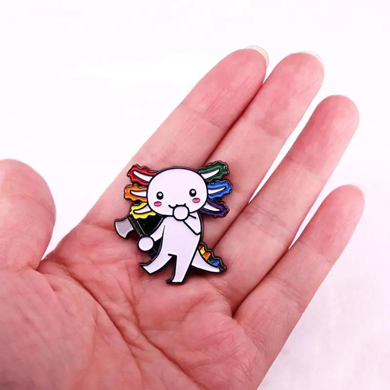 Adorable Funny Axolotl Enamel Pin Brooches Cartoon Axolotl Metal Brooch Pins Denim Hat Badge Collar Jewelry Gift For Kids Friend