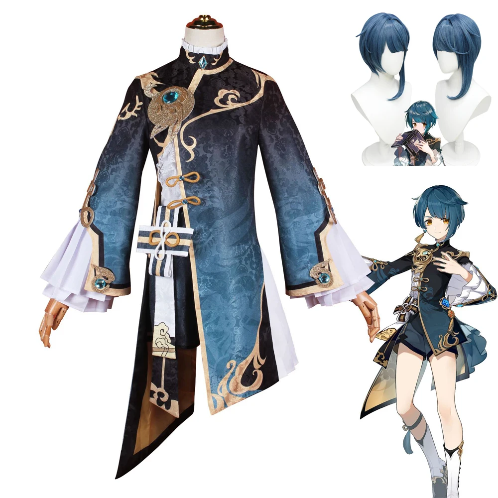 

Game Genshin Impact Xingqiu Cosplay Costume Coat Shirt Shorts Wig Outfits Fantasia Anime Girls Halloween Carnival Disguise Suit