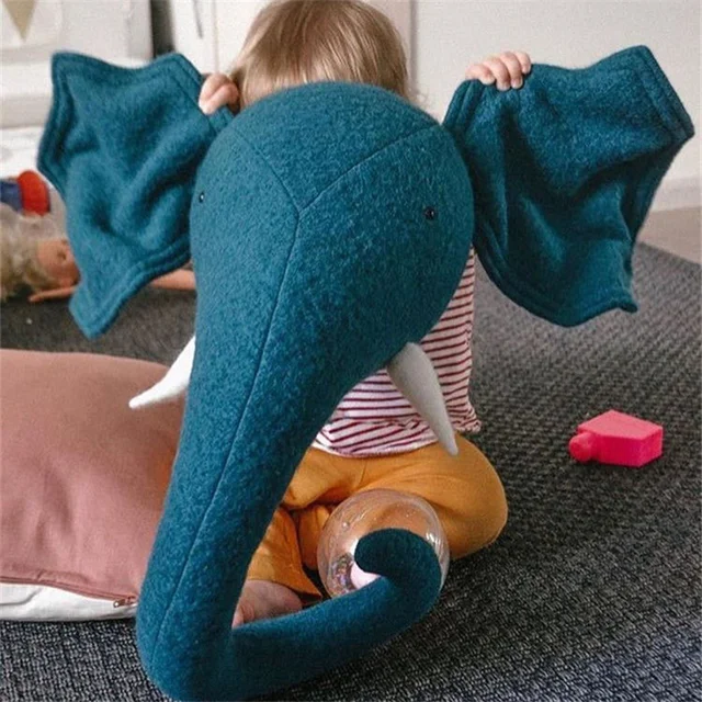 Cartoon elephant  Head Hanging Decorations INS Nordic Hand Made Kids Room Decor Cotton Thread Weaving Animal Ornaments Wall Hang 3