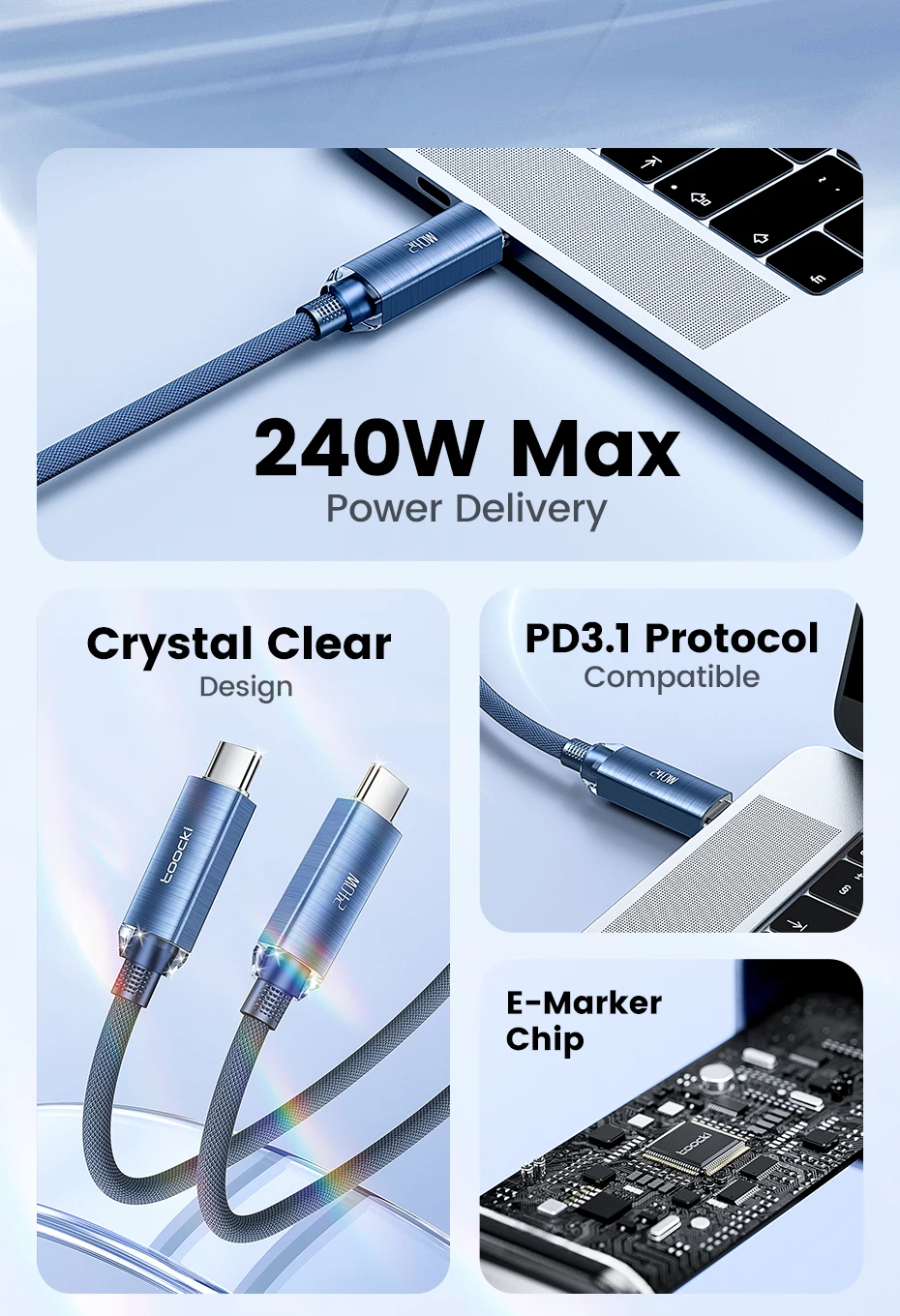 240W Type C to Type C Cable PD3.1 Quick Charge 4.0 5A Fast Charging Cable for Ma