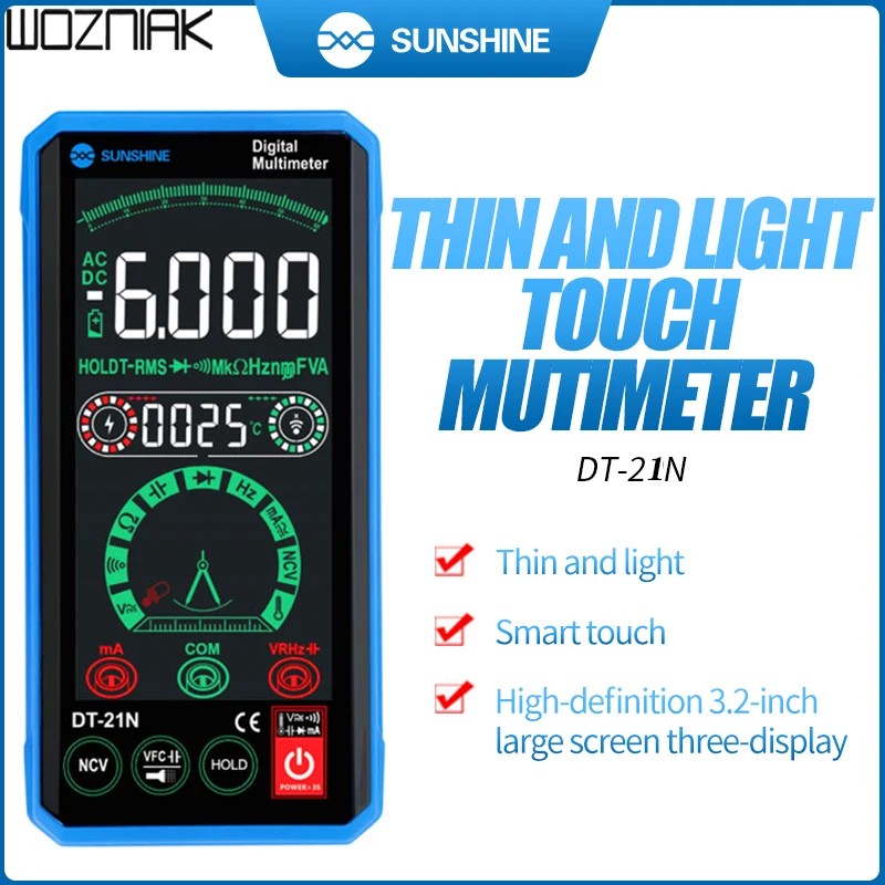 SUNSHINE DT-21N Touch Multimeter Fully Automatic High Precision Color Screen AC DC Voltage and Current Resistance Measurement |