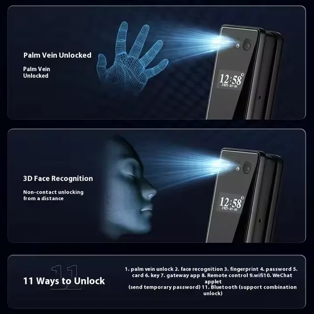 TUYA Face Recognition Fingerprint Waterproof Lock Narrow Bezel Cell Phone Tuya Aluminum Door Code Lock Automatic Smart Door Lock 2