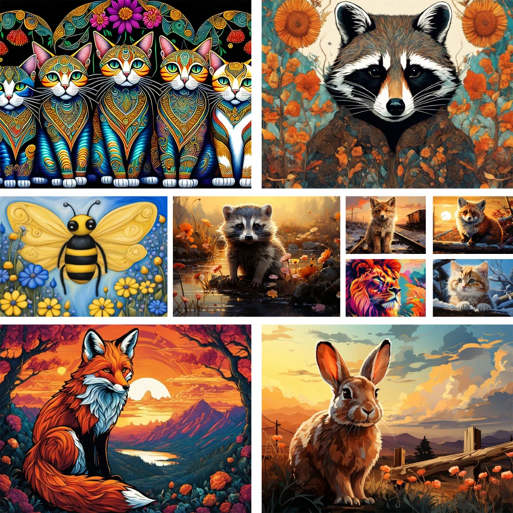 

Набор для вышивки крестиком с животными, пчела, лиса, енот, Набор для творчества для взрослых, настенное украшение, подарок для матери, оптовая продажа 2023