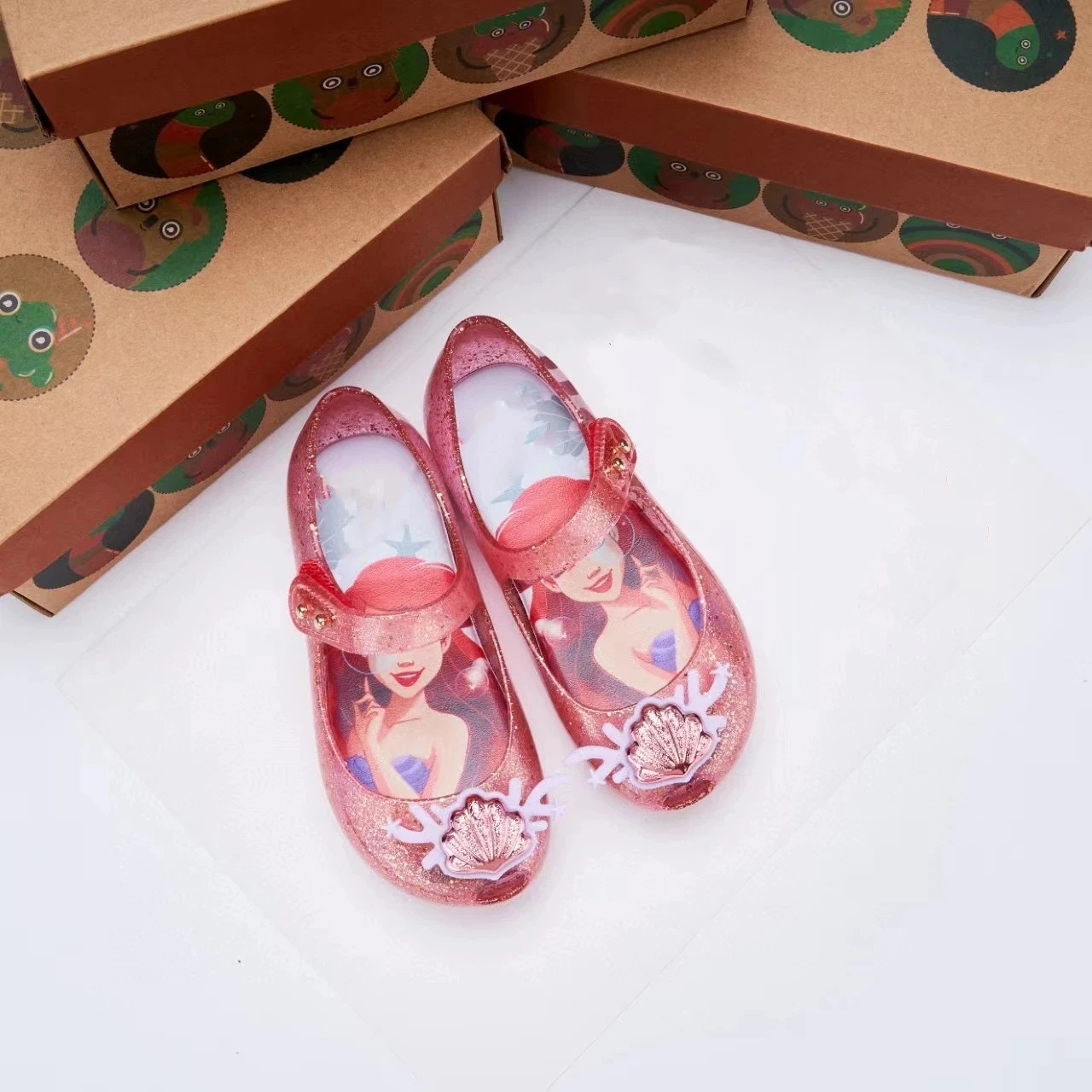 Mini Melissa Girl Jelly Sandals Kids Shining Cartoon Flat Shoes Kids Princess Soft Sole Non-slip Beach Shoes Toddlers Shoes 4