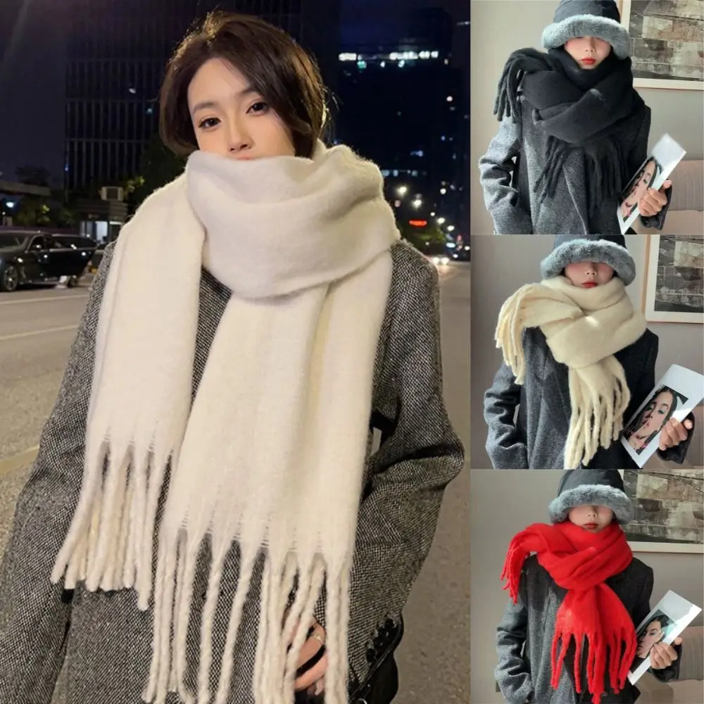 

Warm Winter Cashmere Scarf Wrap Soft Solid Color Fringed Shawls Mohair Thickened Long Tassel Scarves Girls