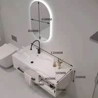 อ่างล้างหน้าติดผนังคุณภาพสูง ทำจากหินอ่อนเผา ป้องกันน้ำ พร้อมกระจกและตู้ 5