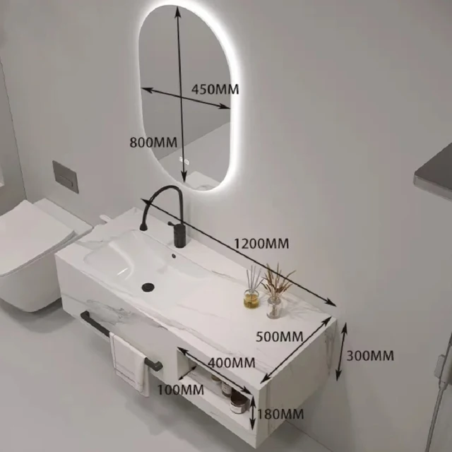 อ่างล้างหน้าติดผนังคุณภาพสูง ทำจากหินอ่อนเผา ป้องกันน้ำ พร้อมกระจกและตู้ 5