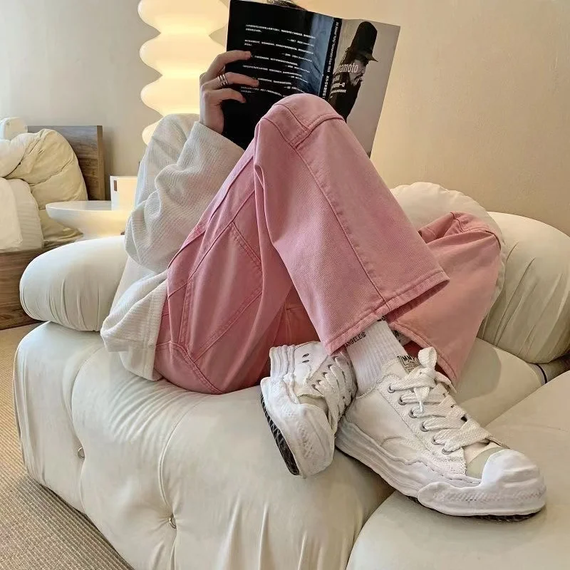 Men's Y2K Oversized Clothes 5XL Vintage Pink Jeans Baggy Harajuku Casual Cargo Denim Wide Leg Pants Cotton Korean Men's Trousers