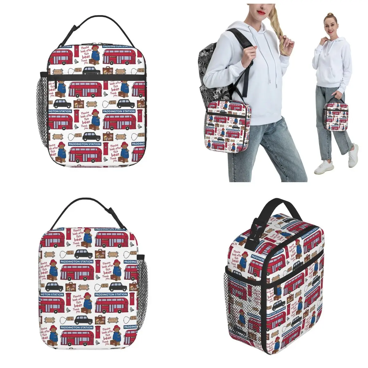 Paddington Brown Bear Merch Insulated Lunch Bags For School Storage Food Boxes Portable Cooler Thermal Lunch Boxes