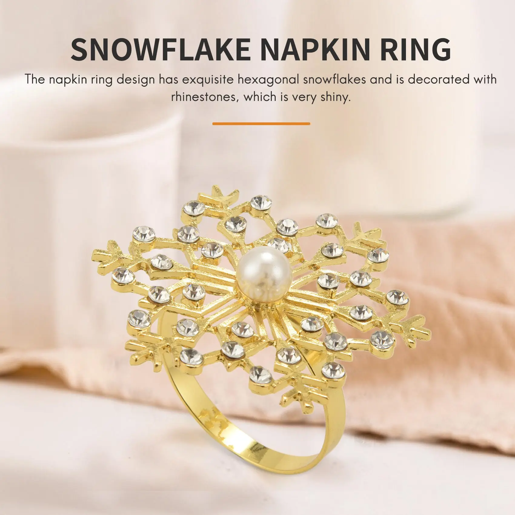 12 Pieces Snowflake Napkin Rings Christmas Napkin Ring Buckle Rhinestone Pearl Holder for Christmas Table Decor