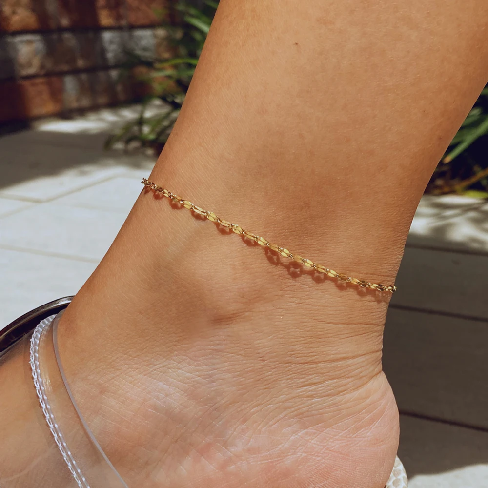 316L Edelstahl minimalistische goldene Farbe Ketten Fußkettchen für Frauen Mädchen Freund Fußschmuck Bein Barfuß Armband Schmuck – Detail 14