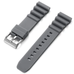 Premium Waterproof Silicone Watch Band - Dive - Ready Rubber Strap, Universal Fit - 22mm (Grey)